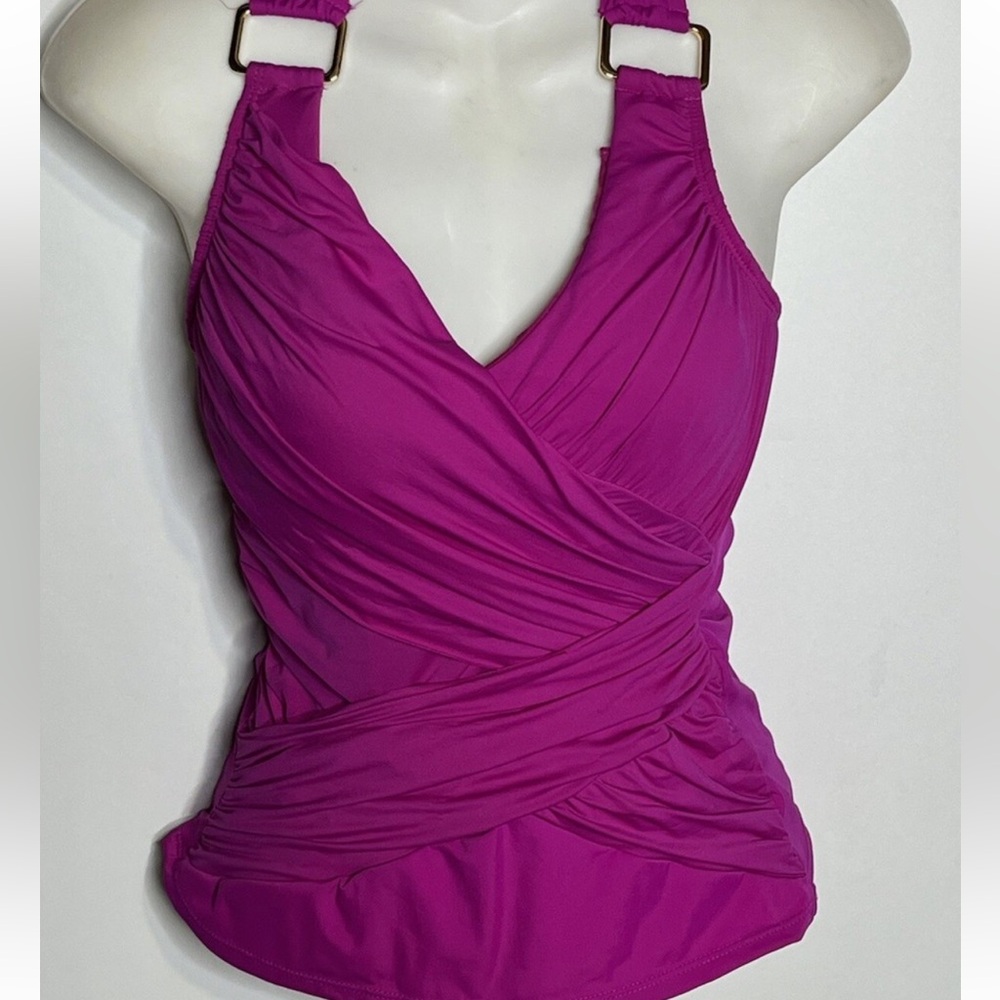 Spanx Swimwear Tankini Womens 6 Halter Ruched gold accents Bra Padded Sexy